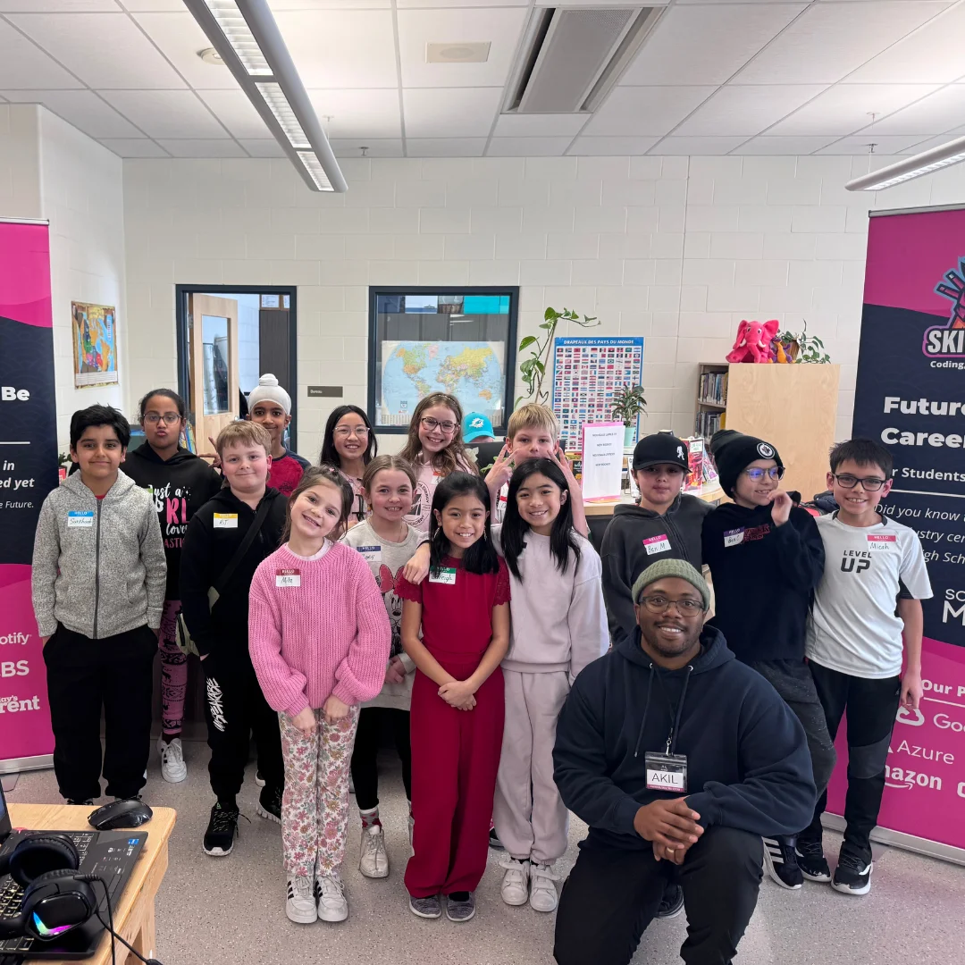 Skill Samurai students and instructor group photo at a Winnipeg school